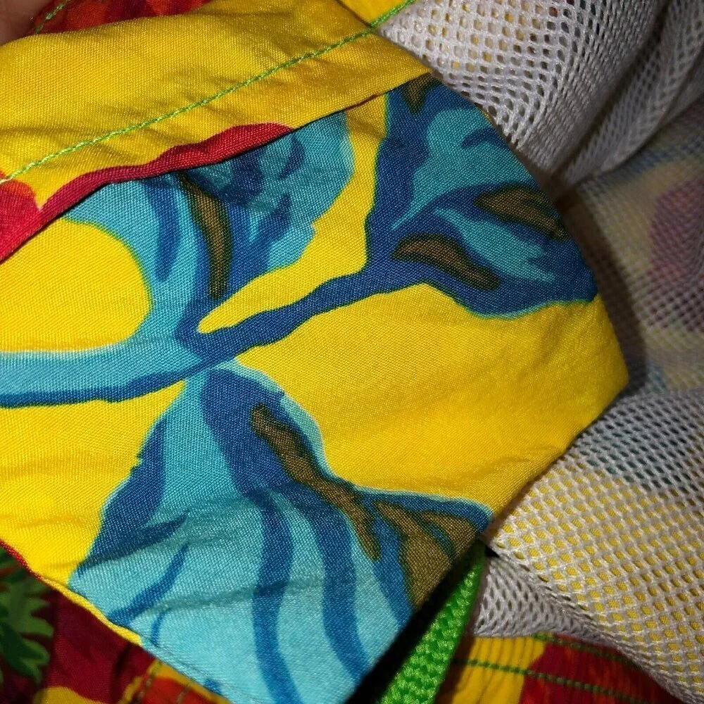 VTG Polo Sport Ralph Lauren Mens Large Yellow Floral Hawaiian Shorts Swim Trunks